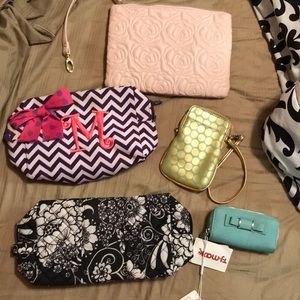 Lot of random makeup bags, key holder and wristlet
